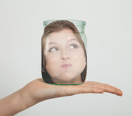 Head Of Woman In Jar With Waterの写真素材