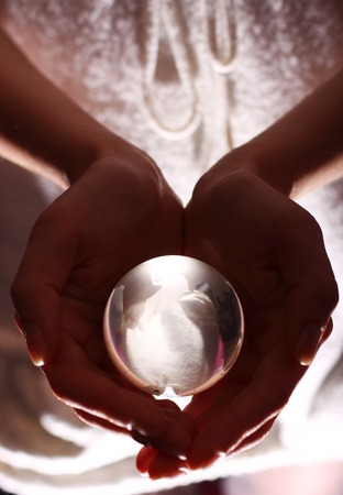 Woman take care about globe glass earthの写真素材