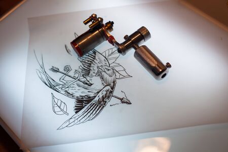 Tattoo equipment and scetch was prepared for making tattoo in salon