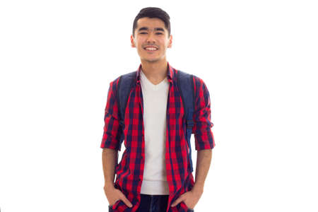 Young man with backpackの写真素材