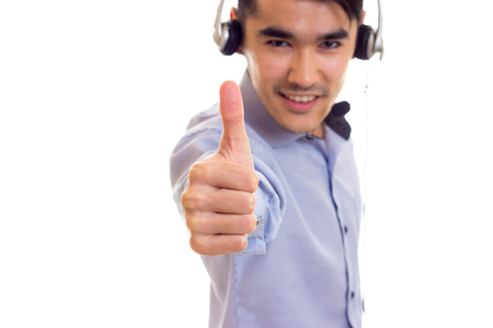 Young man using headphonesの写真素材
