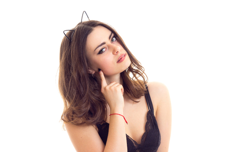 Young woman in black lingerieの写真素材