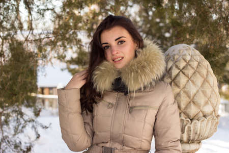 Amazing cute woman in winterの写真素材