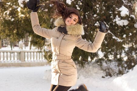 Portrait of woman and winterの写真素材