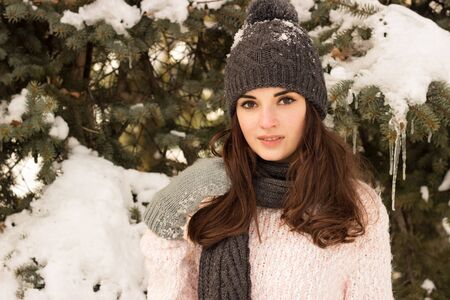 Young woman in winter parkの写真素材