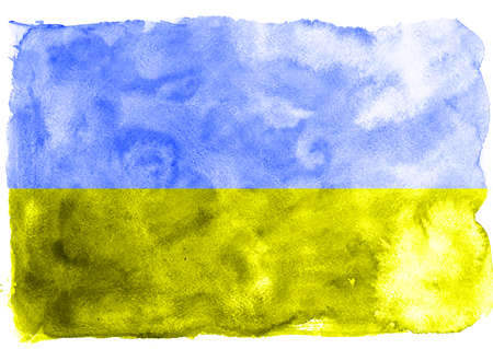 Yellow and blue Ukrainian flag from watercolor patternの写真素材