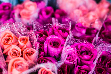 Bouquet of different color rosesの写真素材