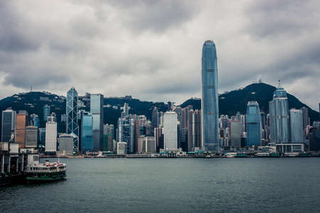 Hong Kong, China - 19 May, 2009: Skyline of Hong Kong from Tsim Sha Tsui, looking past Victoria Harborのeditorial素材