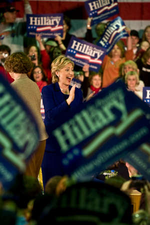 Casper, Wyoming - 7 March, 2008: Hillary Clinton speaking at a campaign rally at a high school in Casper, Wyoming.のeditorial素材