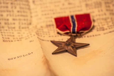 A Bronze Star and commendation, an American military service medal for heroism and bravery in active combatの写真素材
