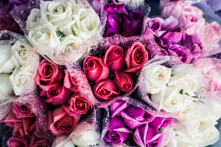 Bouquet of different color rosesの写真素材