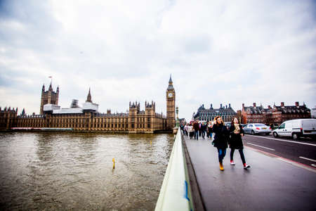 London, England - 21 March 2016: Big Ben and the Westminister bridge in central London.のeditorial素材