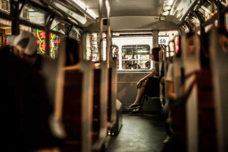 Hong Kong, China - 7 July, 2013: View of the top deck on a double decker tram in Causeway Bay district in Hong Kongのeditorial素材