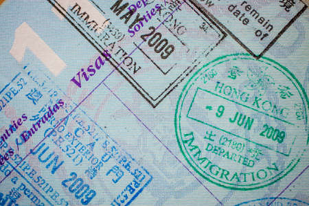 Passport stamps with focus on a Hong Kong