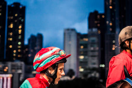 Hong Kong, China - 3 June, 2009: Horse racing at the Happy Valley Racecourse in Hong Kongのeditorial素材