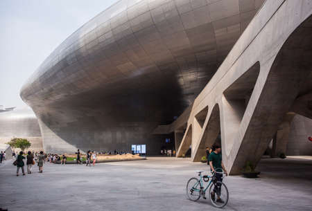 Seoul, South Korea - 14 May, 2014: Dongdaemun Design Plaza, designed by Zaha Hadid, in downtown Seoul.のeditorial素材