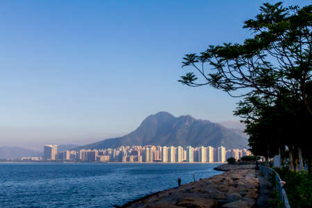 Looking towards Ma On Shan, a town in the New Territories in Hong Kongの写真素材