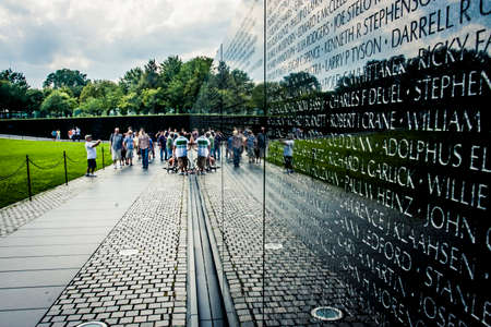 Washington D.C., USA - 31 August, 2009: Vietnam War memorial with the names of fallen soldiers engraved into stoneのeditorial素材