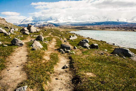 View of the Karakoram mountain range in northern Pakistan and western Chinaの写真素材