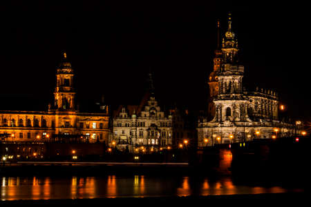 Skyline of Dresden, Germany at nighttimeの写真素材