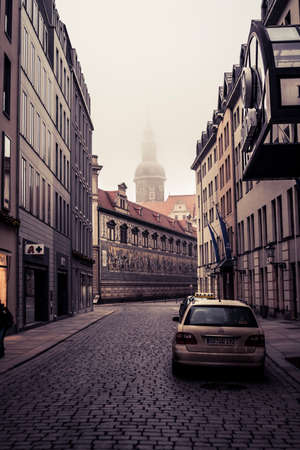 Dresden, Germany - 2 Jan. 2008: Narrow street  next to the Zwinger in downtown Dresdenのeditorial素材