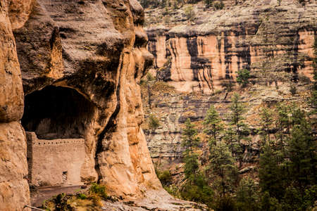 Gila Cliff Dwellings, built by Native Americans in New Mexicoの写真素材