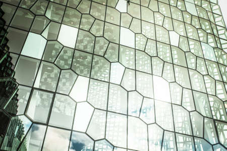 Reykjavik, Iceland - 11 May, 2013: Hapra Concert, a landmark of the city with glass windows, on the...