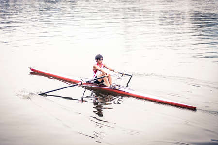 Hong Kong, China - 1 June, 2009: Recreational kayaking along the canals in Sha Tin district in the...
