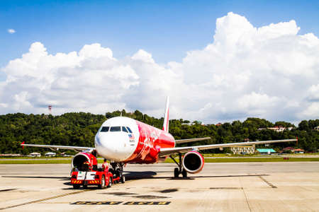 Kota Kinabalu, Malaysia - 6 December, 2009: AirAsia A320 preparing to depart from Kota Kinabalu...