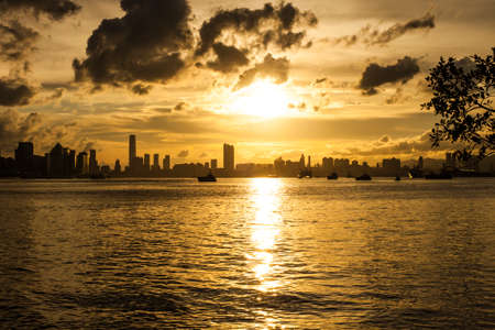 Hong Kong cityscape at sunsetの写真素材