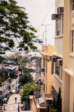 Looking towards the harbor from the main town on Lamma Island, Hong Kong