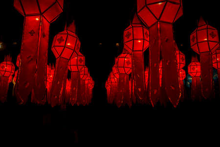Paper lanterns at the Yi Ping lantern festival in Chiang Mai, Thailandの写真素材