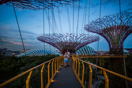 Singapore, Singapore - 7 January, 2017: Gardens by the Bay at twilight on a warm evening