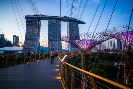 Singapore, Singapore - 7 January, 2017: Gardens by the Bay at twilight on a warm eveningのeditorial素材