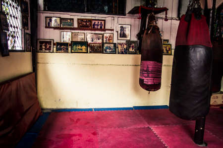 Bangkok, Thailand - 10 June, 2010: Muay Thai boxing complex in the center of the Khaosan district with people training for fightsのeditorial素材