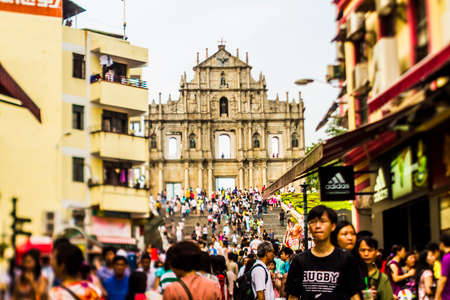 Macau, China - 3 September, 2011: Tilt-shift lens image of the Ruins of Saint Paul in the colonial district of Macauのeditorial素材