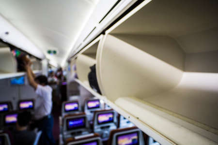 Overhead luggage compartment on a modern commercial airliner