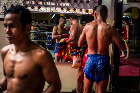 Bangkok, Thailand - 10 June, 2010: Muay Thai boxing complex in the center of the Khaosan district with people training for fightsのeditorial素材