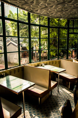 Hong Kong, China - 14 September, 2011: Interior of the Mido Cafe in Yau Ma Tei District. The dining establishment is one of the last remaining traditional cafes in the city from the colonial periodのeditorial素材