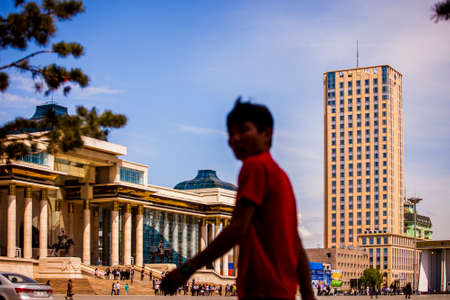 Ulaanbaatar, Mongolia - 29 May, 2013: Looking towards Chinggis Square, the center of the city, on a sunny summer afternoonのeditorial素材