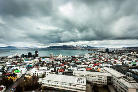Reykjavik, Iceland - 11 May, 2013: Skyline of the capitol city of Reykjavik seen from the center of the cityの写真素材