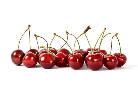 Cherries with Dewdrops on White Backgroundの写真素材