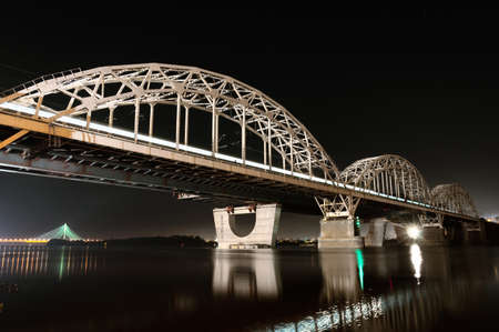 Kiev Railway Bridge At Night, Long Exposureの写真素材