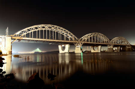 Kiev Railway Bridge At Night, Long Exposureの写真素材
