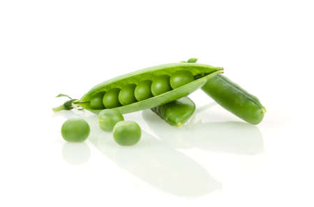 Pea Pod with Peas Isolated on White Backgroundの写真素材