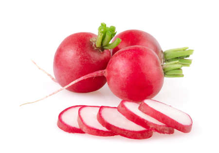Fresh Red Radishes Isolated on White Backgroundの写真素材
