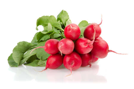 A Bunch of Fresh Radishes Isolated on White Backgroundの写真素材
