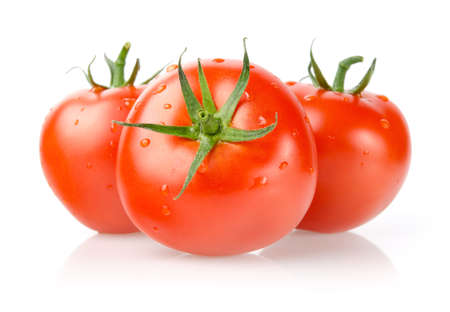 Tomatoes with Drops Isolated on White Backgroundの写真素材