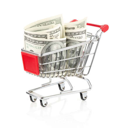 Dollars in Shopping Cart Isolated On White Backgroundの写真素材