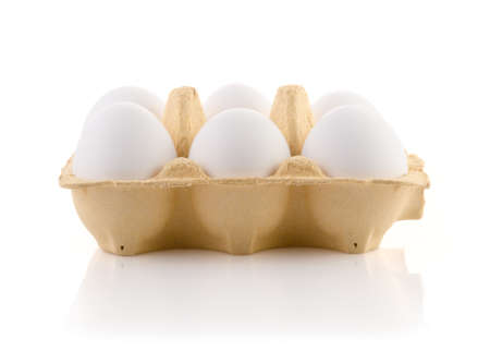 Six Eggs in carton on white with clipping path